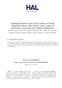 Conjugated Linoleic Acid (CLA) Content of French Emmental Cheese