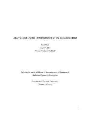 Analysis and Digital Implementation of the Talk Box Effect
