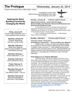 The Prologue Wednesday, January 22, 2014