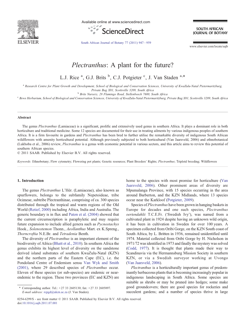 Plectranthus: a Plant for the Future? ⁎ L.J