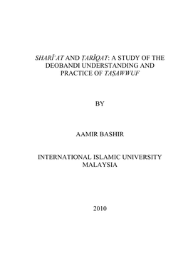 A Study of the Deobandi Understanding and Practice of Taøawwuf