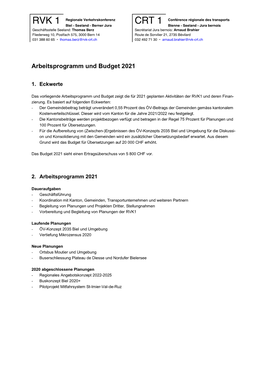 Arbeitsprogramm Und Budget 2021