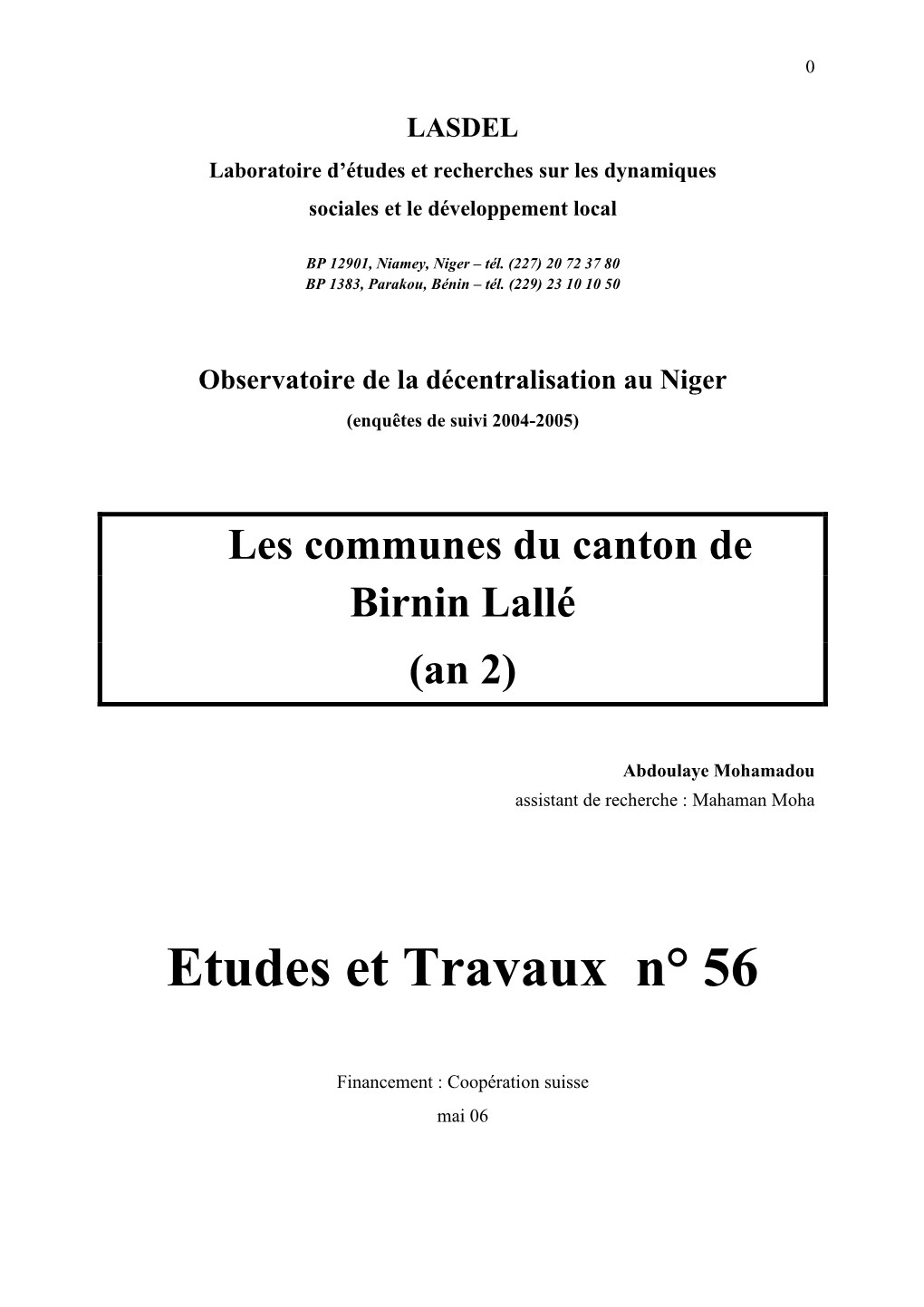 Les Communes Du Canton De Birnin Lallé (An 2)