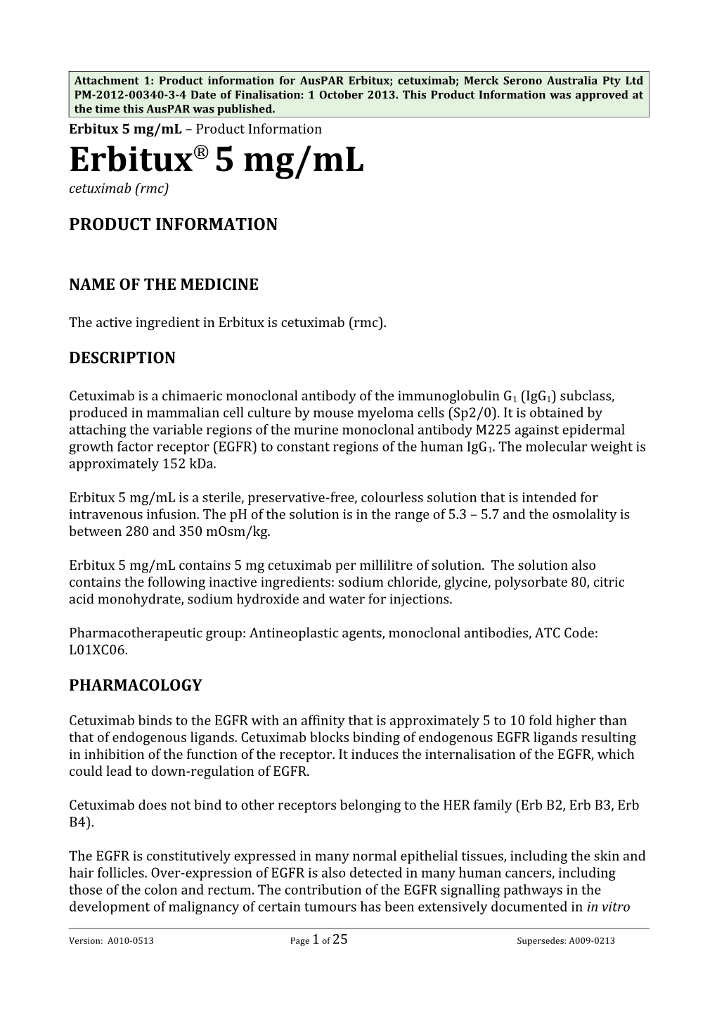 Auspar Attachment 1: Product Information for Erbitux