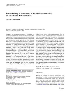Partial Melting of Lower Crust at 10–15 Kbar: Constraints on Adakite and TTG Formation
