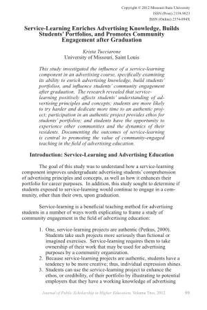 Service-Learning Enriches Advertising Knowledge, Builds Students’ Portfolios, and Promotes Community Engagement After Graduation