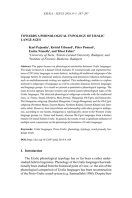 Towards a Phonological Typology of Uralic Languages