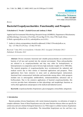 Bacterial Exopolysaccharides: Functionality and Prospects
