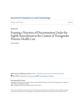 Framing a Narrative of Discrimination Under the Eighth Amendment in the Context of Transgender Prisoner Health Care Sarah Halbach
