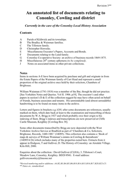 An Annotated List of Documents Relating to Cononley, Cowling and District
