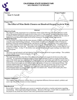 The Effect of Wine Bottle Closures on Dissolved Oxygen Levels in Wine