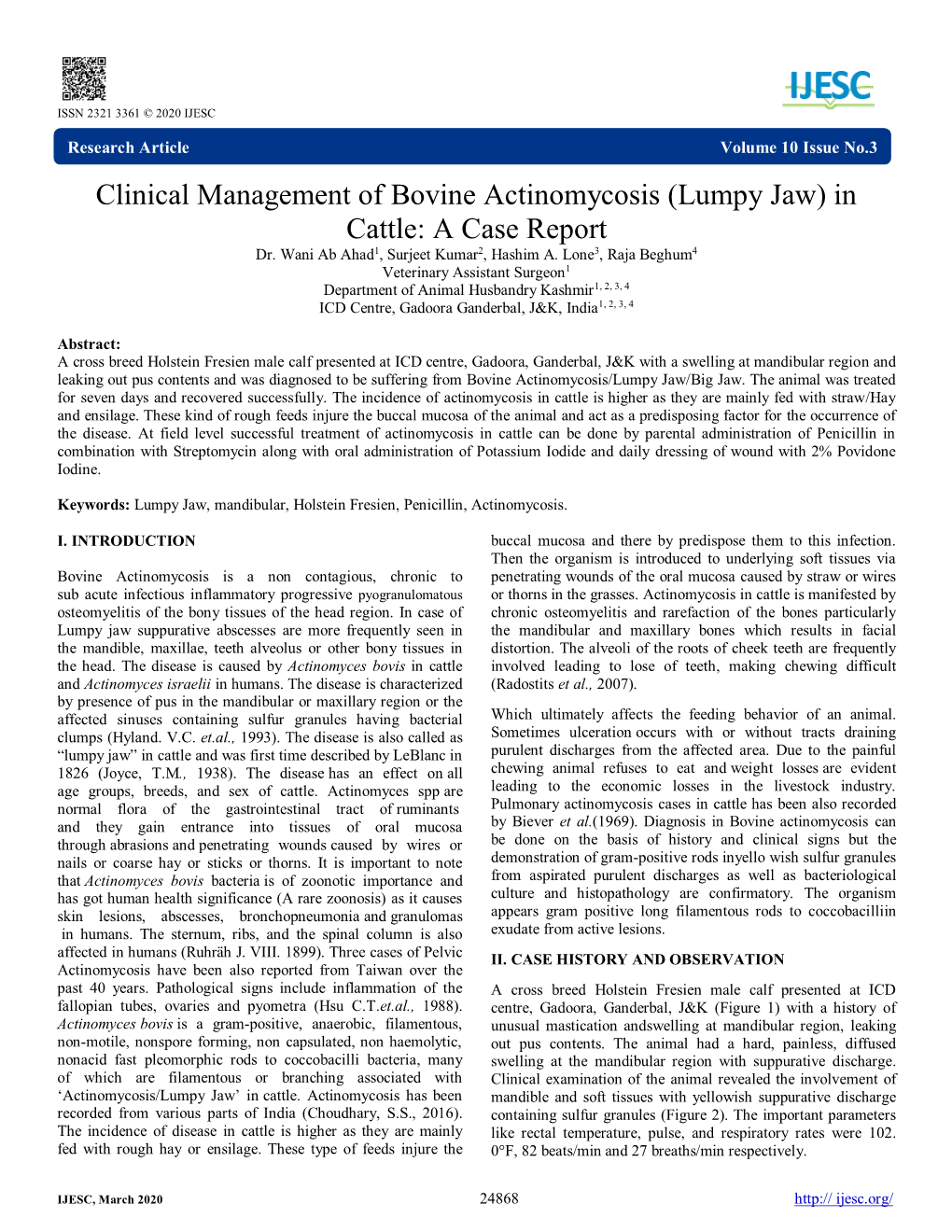 Lumpy Jaw) in Cattle: a Case Report Dr