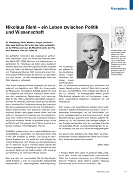 Nikolaus Riehl – Ein Leben Zwischen Politik Und Wissenschaft
