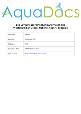 Sea Level Measurement and Analysis in the Western Indian Ocean: National Report