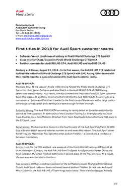 First Titles in 2018 for Audi Sport Customer Teams