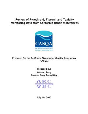 Review of Pyrethroid, Fipronil and Toxicity Monitoring Data from California Urban Watersheds