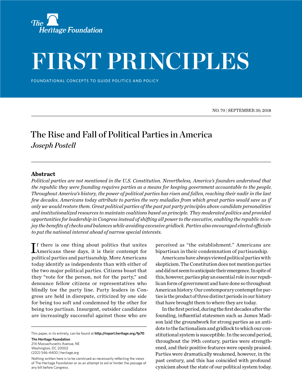 First Principles Foundational Concepts to Guide Politics and Policy