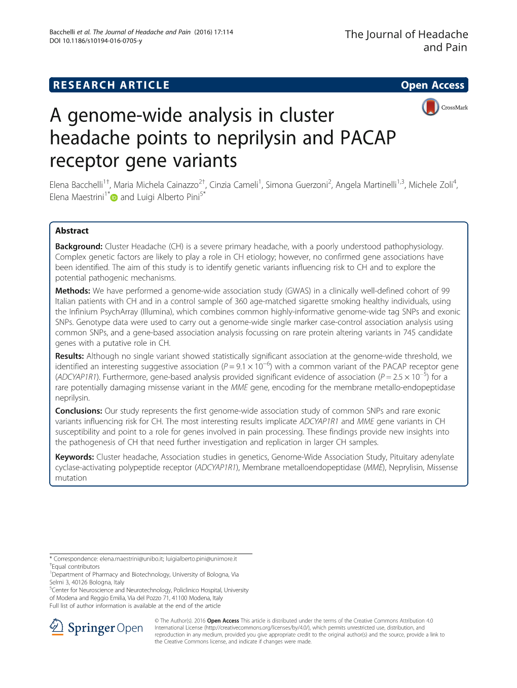 A Genome-Wide Analysis in Cluster Headache Points to Neprilysin And