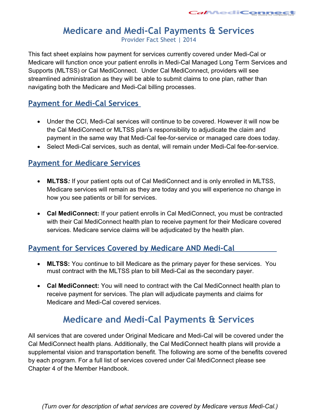 Medicare and Medi-Cal Payments & Services