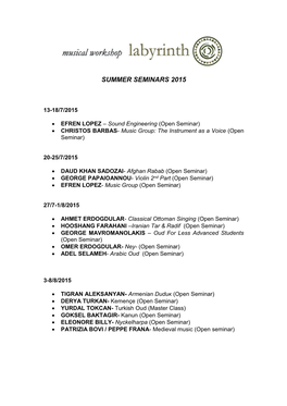 Summer Seminars 2015