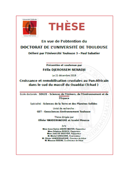 Croissance Et Remobilisation Crustales Au Pan-Africain Dans Le Sud Du Massif Du Ouaddaï (Tchad Oriental)- Djerossem