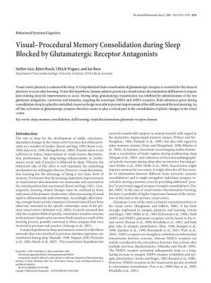 Visual–Procedural Memory Consolidation During Sleep Blocked by Glutamatergic Receptor Antagonists