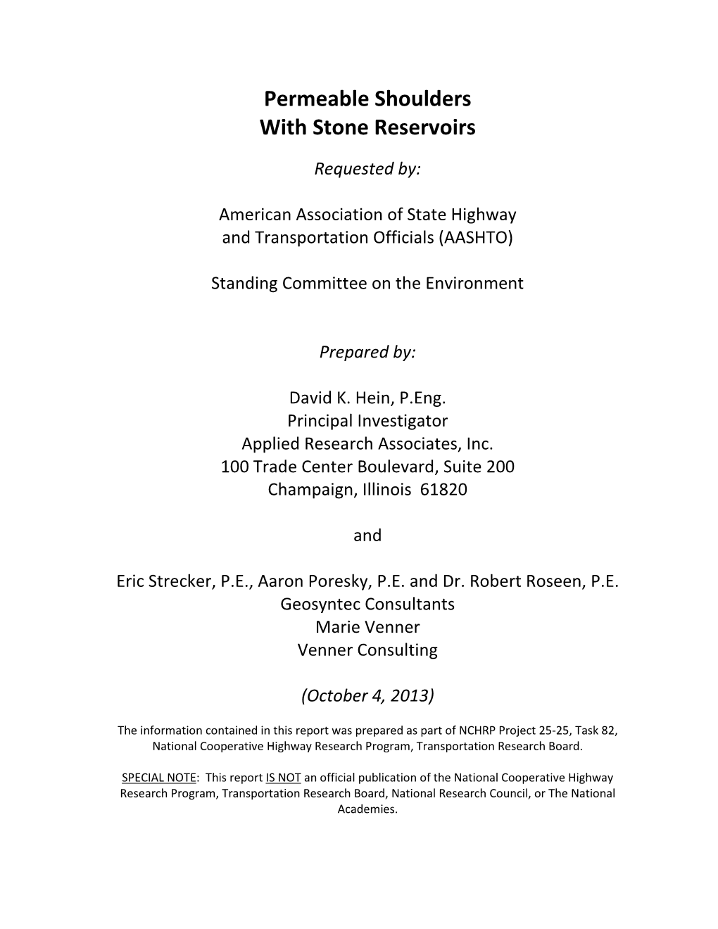 Permeable Shoulders with Stone Reservoirs