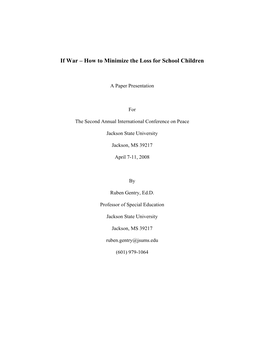 If War – How to Minimize the Loss for School Children