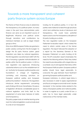 Towards a More Transparent and Coherent Party Finance System Across Europe