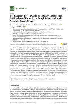 Biodiversity, Ecology, and Secondary Metabolites Production of Endophytic Fungi Associated with Amaryllidaceae Crops