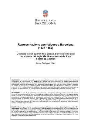 Representacions Operístiques a Barcelona (1837-1852)