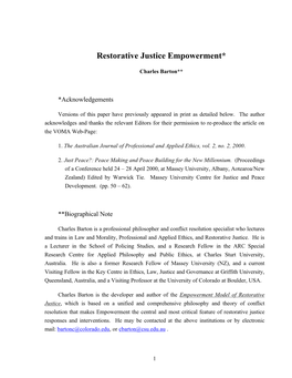 Restorative Justice Empowerment*