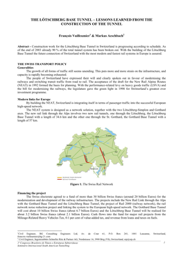 The Lötschberg Base Tunnel – Lessons Learned from the Construction of the Tunnel