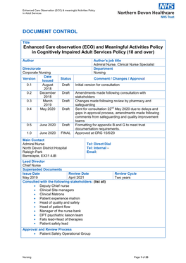 Enhanced Care Observation (ECO) & Meaningful Activities Policy in Adult Services