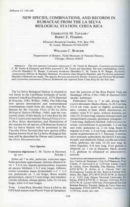 New Species, Combinations, and Records in Rubiaceae from the La Selva Biological Station, Costa Rica Charlotte M