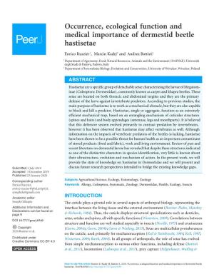 Occurrence, Ecological Function and Medical Importance of Dermestid Beetle Hastisetae