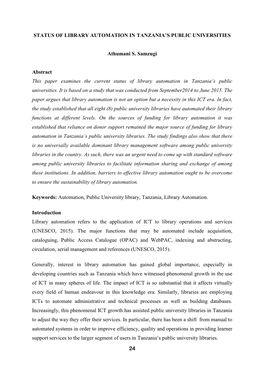 Status of Library Automation in Tanzania's Public Universities