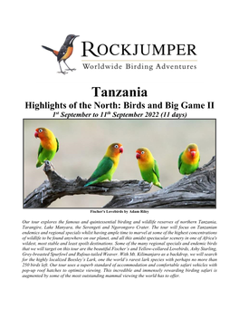 Tanzania Highlights of the North: Birds and Big Game II 1St September to 11Th September 2022 (11 Days)