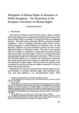 Derogation of Human Rights in Situations of Public Emergency: the Experience of the European Convention on Human Rights