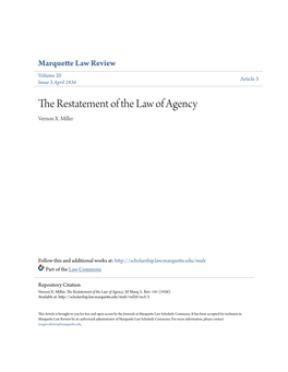 The Restatement of the Law of Agency Vernon X