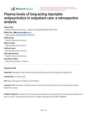 Plasma Levels of Long-Acting Injectable Antipsychotics in Outpatient Care: a Retrospective Analysis