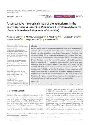 A Comparative Histological Study of the Osteoderms in the Lizards Heloderma Suspectum (Squamata: Helodermatidae) and Varanus Komodoensis (Squamata: Varanidae)