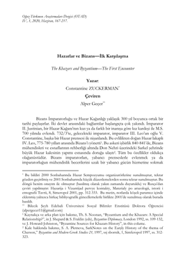 Hazarlar Ve Bizans—İlk Karşılaşma the Khazars and Byzantium—The
