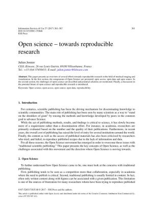 Open Science – Towards Reproducible Research