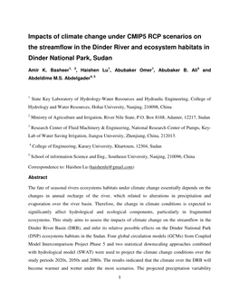 Impacts of Climate Change Under CMIP5 RCP Scenarios on the Streamflow in the Dinder River and Ecosystem Habitats in Dinder National Park, Sudan