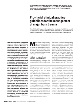 Provincial Clinical Practice Guidelines for the Management of Major Burn Trauma