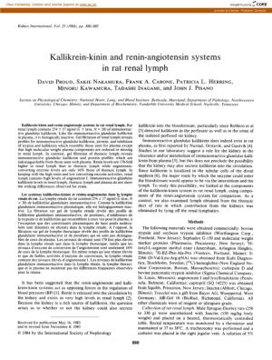 Kallikrein-Kinin and Renin-Angiotensin Systems in Rat Renal Lymph