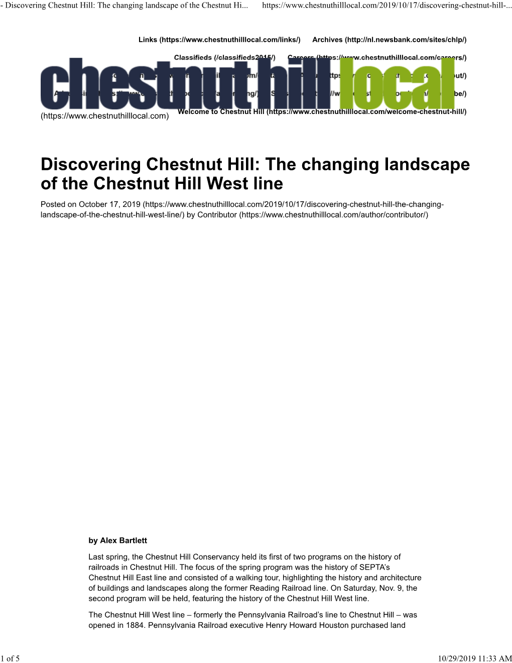 The Changing Landscape of the Chestnut Hill West Line