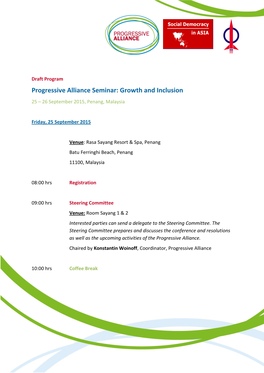 Growth and Inclusion 25 – 26 September 2015, Penang, Malaysia