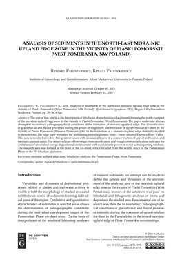 Analysis of Sediments in the North-East Morainic Upland Edge Zone in the Vicinity of Piaski Pomorskie (West Pomerania, Nw Poland)